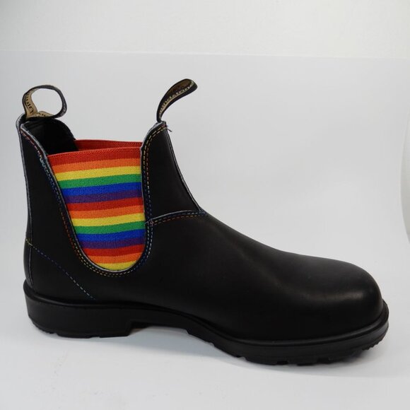 Blundstone Original Chelsea Boots Men\'s US 12 Black Leather Rainbow NEW